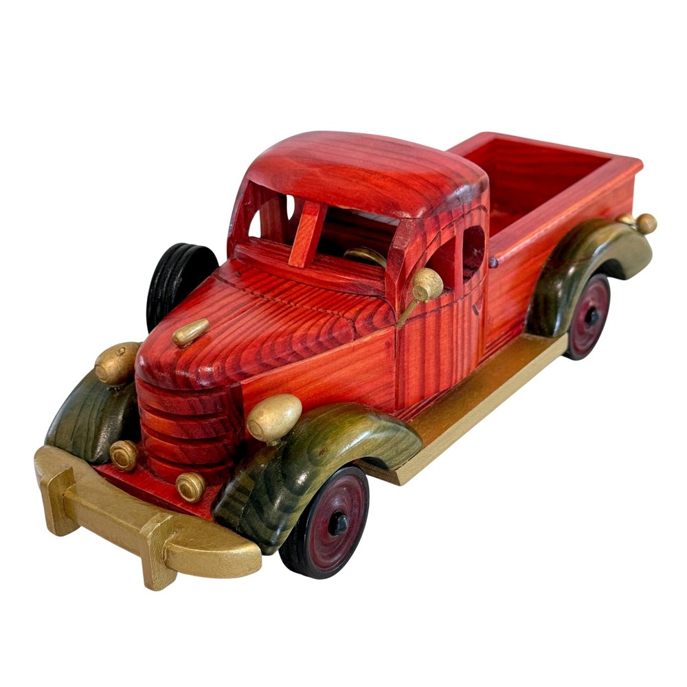 Pickup Truck Vintage Style Wood Red Green Gold Decorative Collect Handcrafted